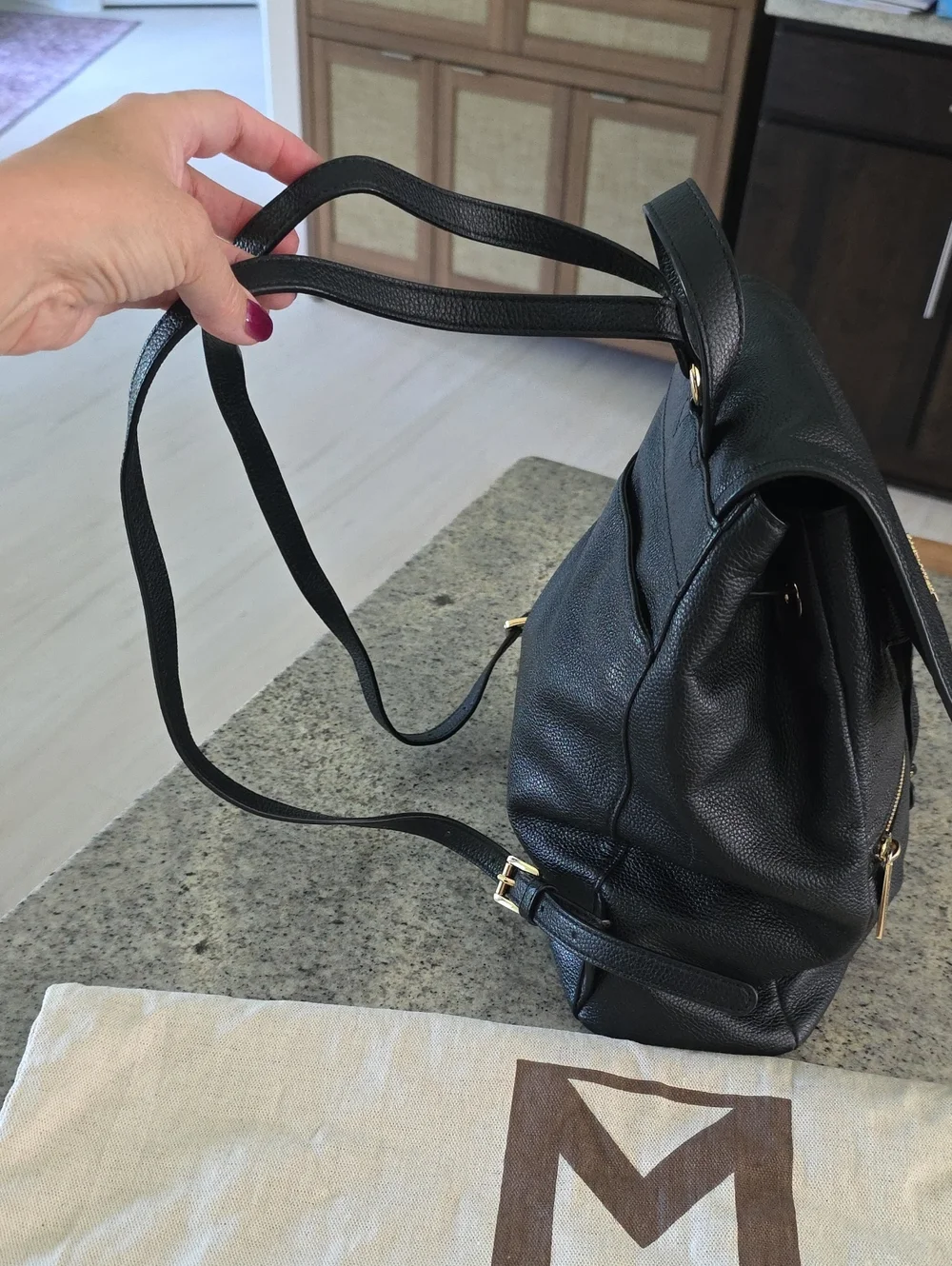 Michael Kors Black Pebble Leather Backpack with Gold Hardware